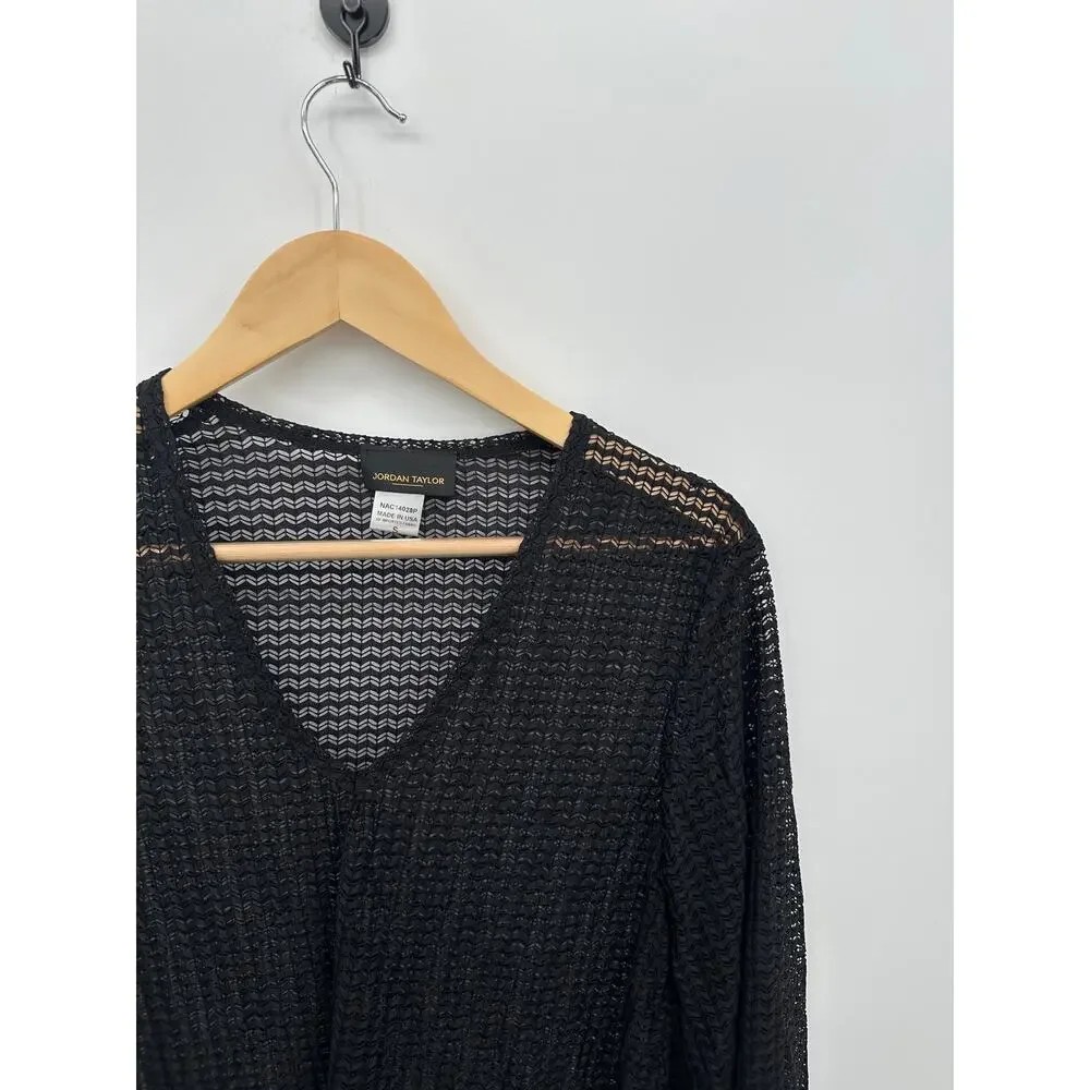 Jordan Taylor Sheer Black Tunic Swim Cover-Up V-Neck Bell‎ Sleeve Size S Beach